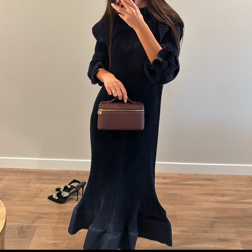 Tibi Dark Navy Sleeveless Pleated Plisse Maxi Dress Size Extra Small